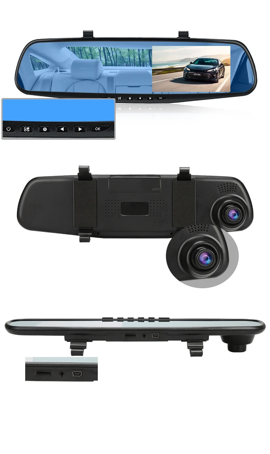 E-ACE Dashcam Car Dvr 4.3 Inch Mirror
