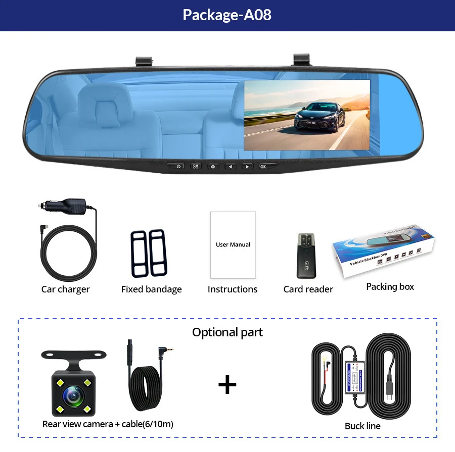E-ACE Dashcam Car Dvr 4.3 Inch Mirror