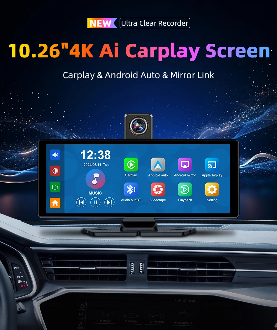 Srnubi 10.26 Inch 4K Dash Cam Rearview CameraRs