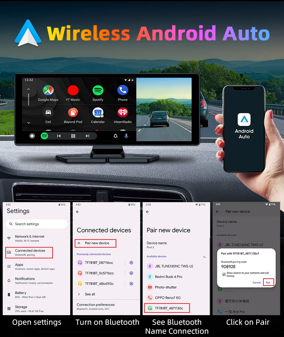 Srnubi 10.26 Inch 4K Dash Cam Rearview CameraRs