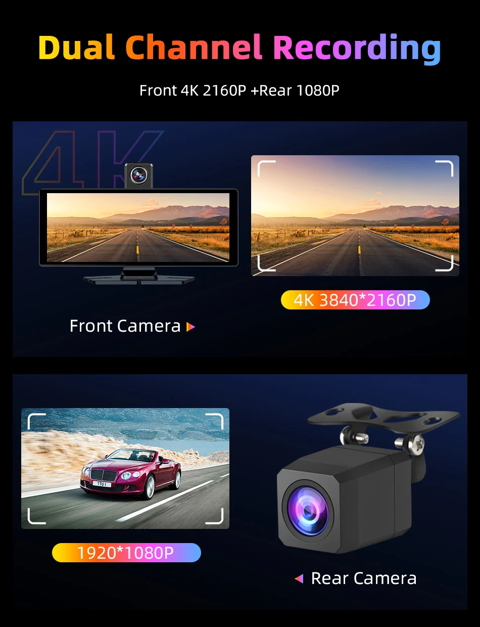 Srnubi 10.26 Inch 4K Dash Cam Rearview CameraRs