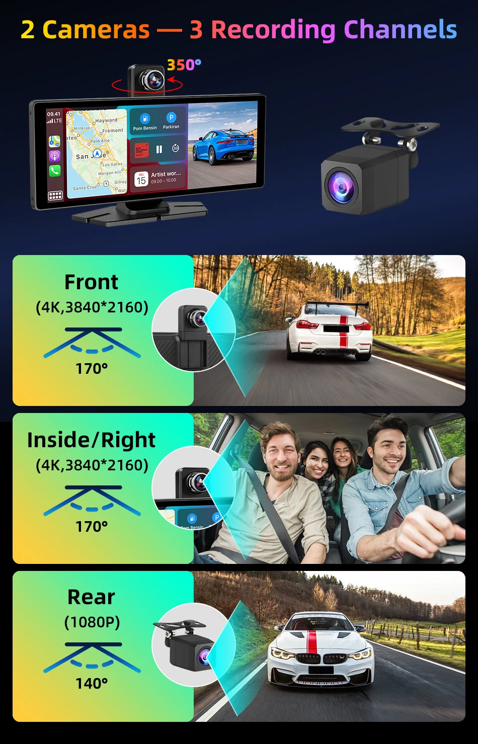 Srnubi 10.26 Inch 4K Dash Cam Rearview CameraRs