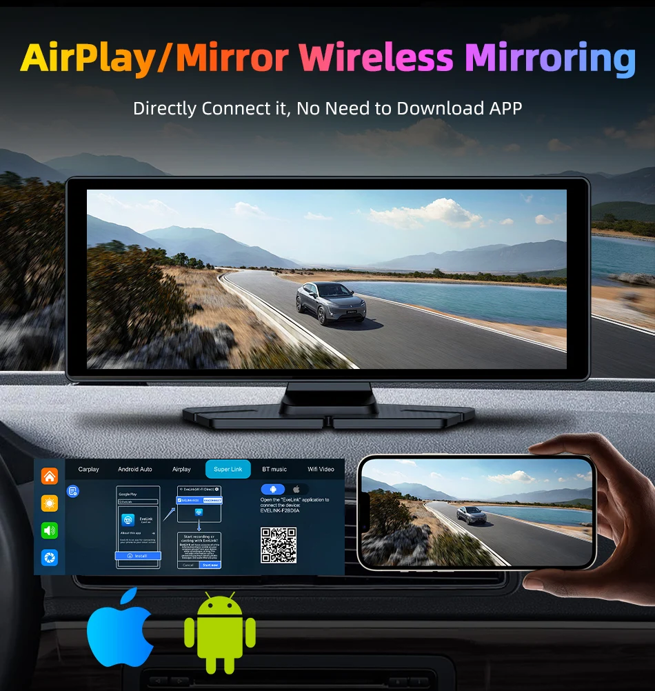 Srnubi 10.26 Inch 4K Dash Cam Rearview CameraRs