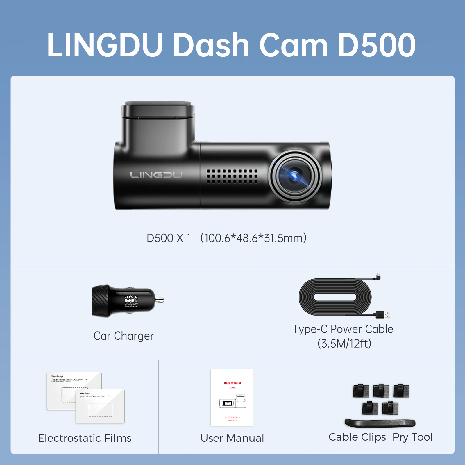 LINGDU 4K Dash Cam D500 Ultra HD Front Car Camera