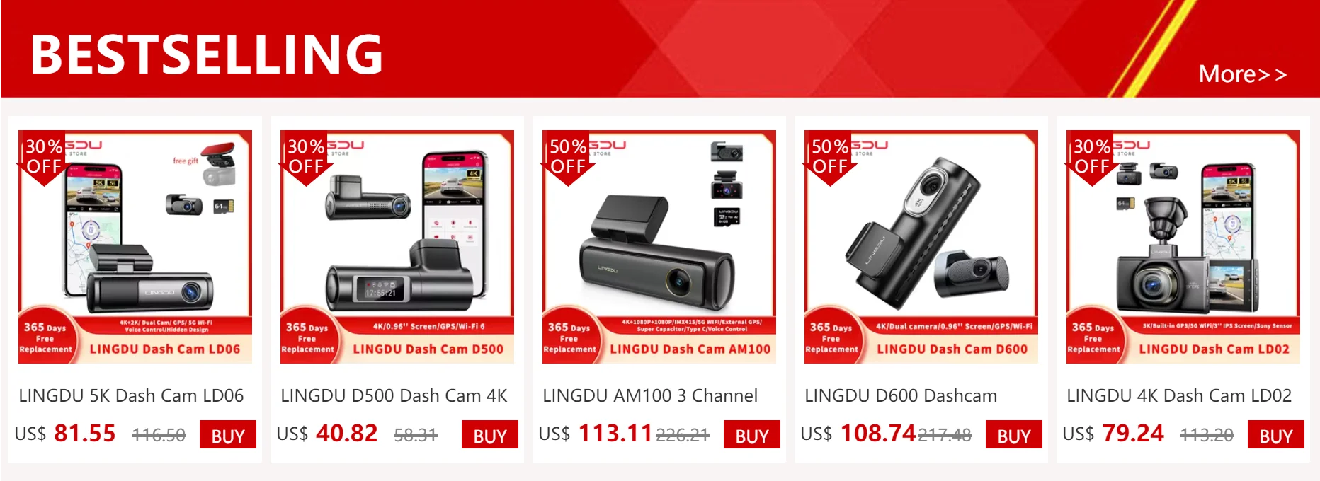 LINGDU 4K Dash Cam D500 Ultra HD Front Car Camera