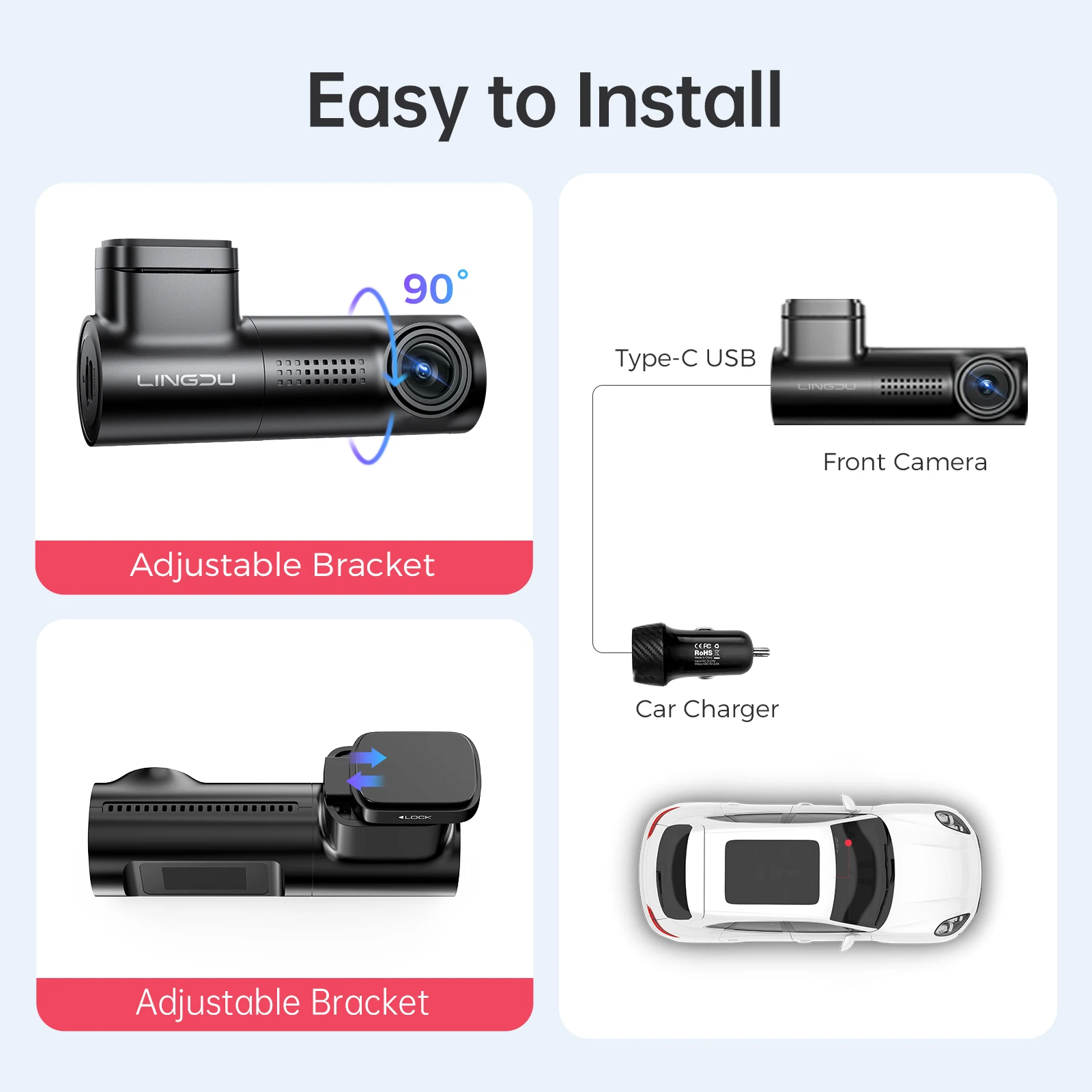 LINGDU 4K Dash Cam D500 Ultra HD Front Car Camera