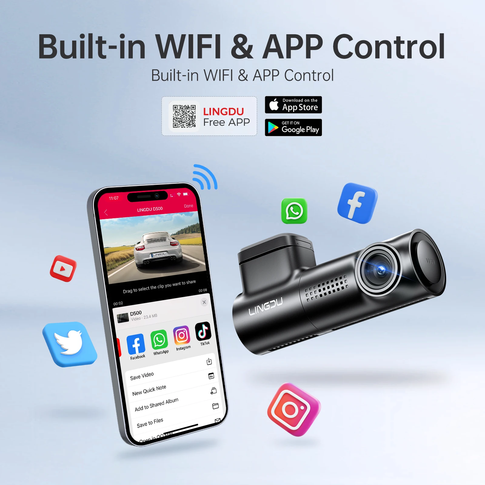 LINGDU 4K Dash Cam D500 Ultra HD Front Car Camera