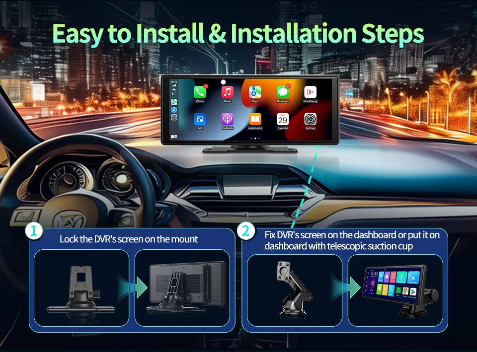 Imagebon Android 13 Dash Cam Wireless CarPlay & Android Auto Car DVR GPS