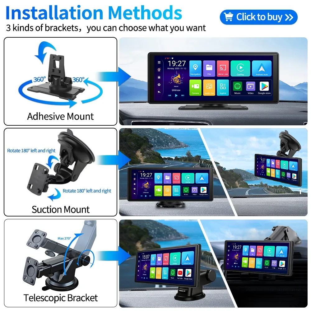Imagebon Android 13 Dash Cam Wireless CarPlay & Android Auto Car DVR GPS