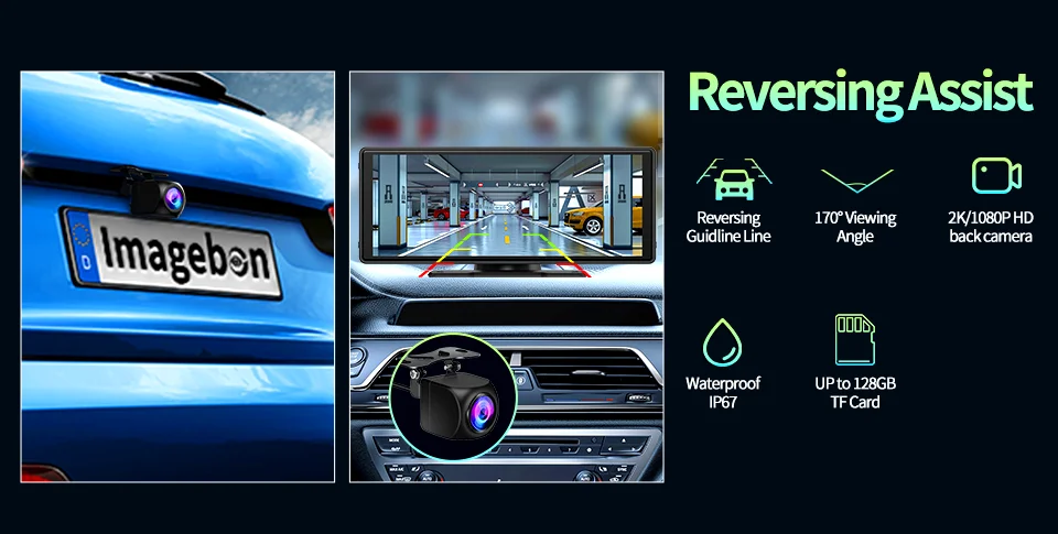 Imagebon Android 13 Dash Cam Wireless CarPlay & Android Auto Car DVR GPS