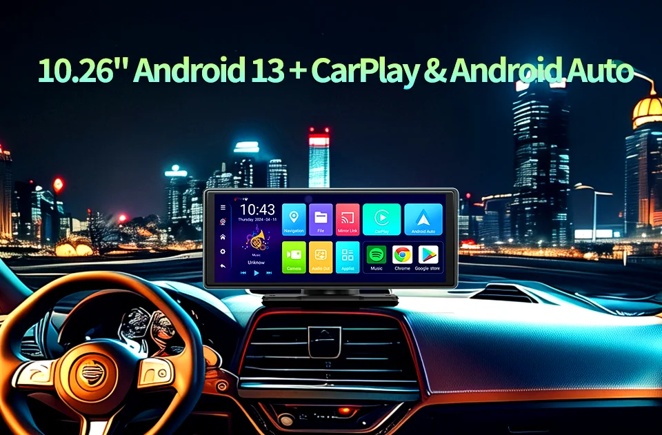 Imagebon Android 13 Dash Cam Wireless CarPlay & Android Auto Car DVR GPS