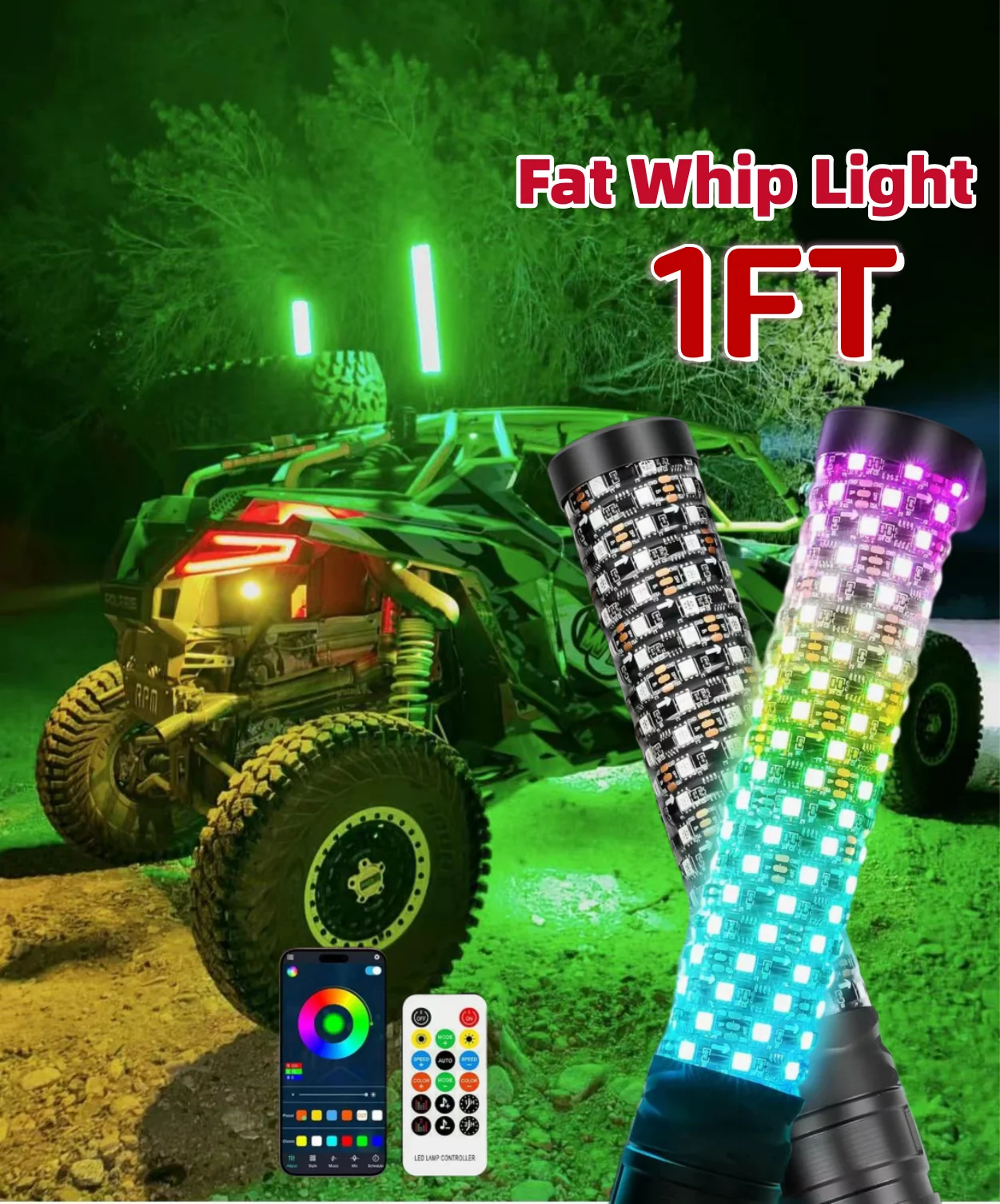 2PCS 1FT LED Whip Lights