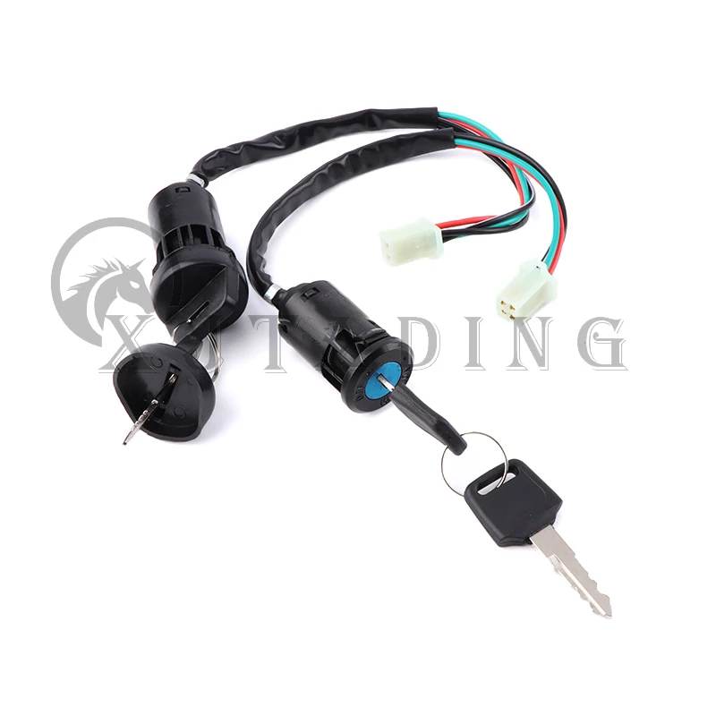 4 Wires Universal 2 Ignition Keys Start Switch Door Lock Key