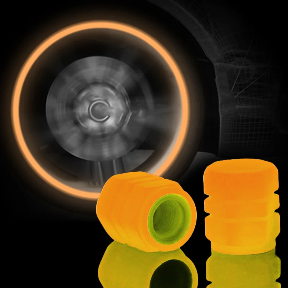 1-4Pcs Luminous Valve Caps Fluorescent Red Night Glowing Car Motorcycle Bicycle Wheel