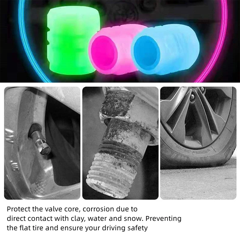 Luminous Valve Caps Fluorescent Green Blue Night Glowing Luminous Valve Caps Fluorescent Green Blue Night Glowing