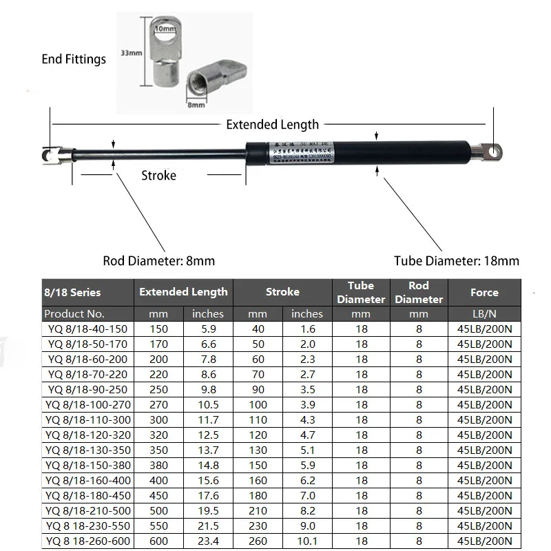 Gas Struts with Steel Eyes Ends Shock Absorbers