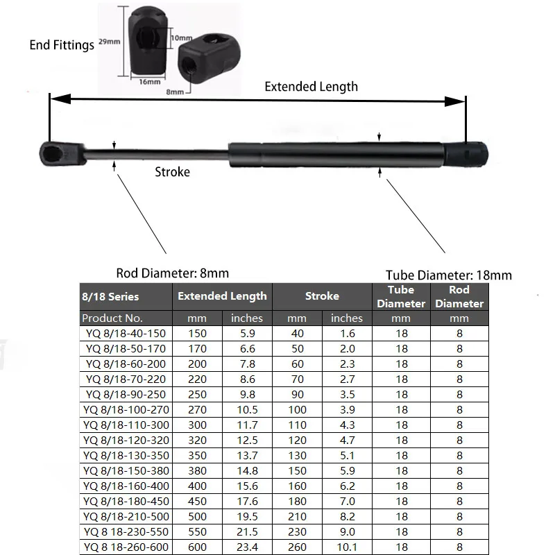 Gas Spring Nylon Ends Shock Absorbers
