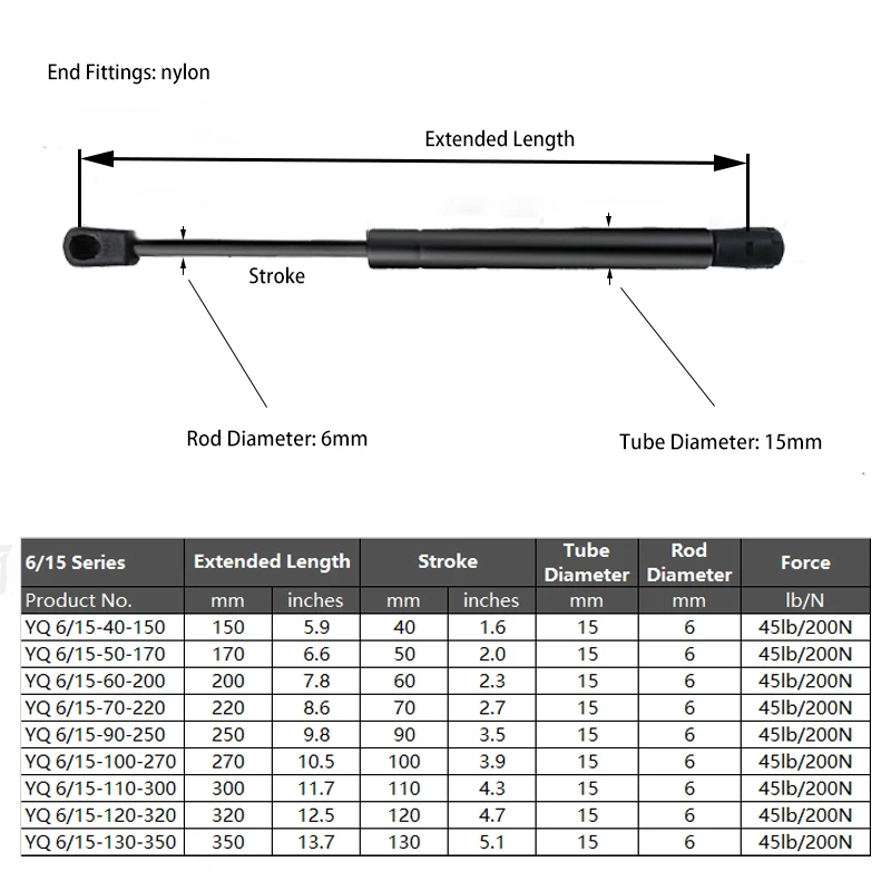 Universal Gas Spring Nylon Ends Shock Absorbers