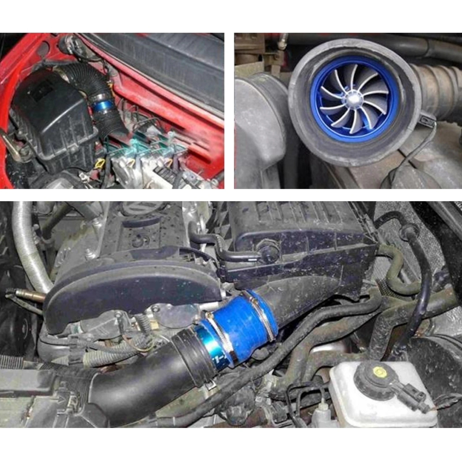 Universal Supercharger Dual Double Turbine Air Intake Fuel Saver
