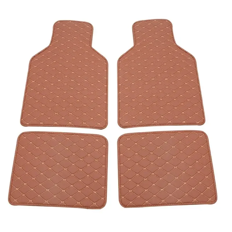 4pc Universal Fit PU Leather Beige Car Floor Mat