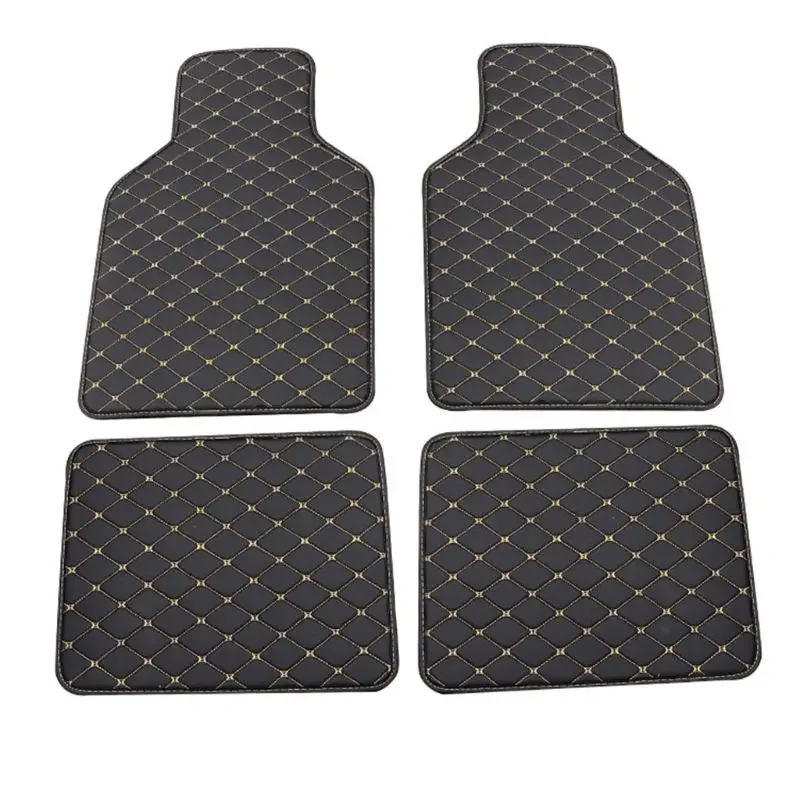 4pc Universal Fit PU Leather Beige Car Floor Mat