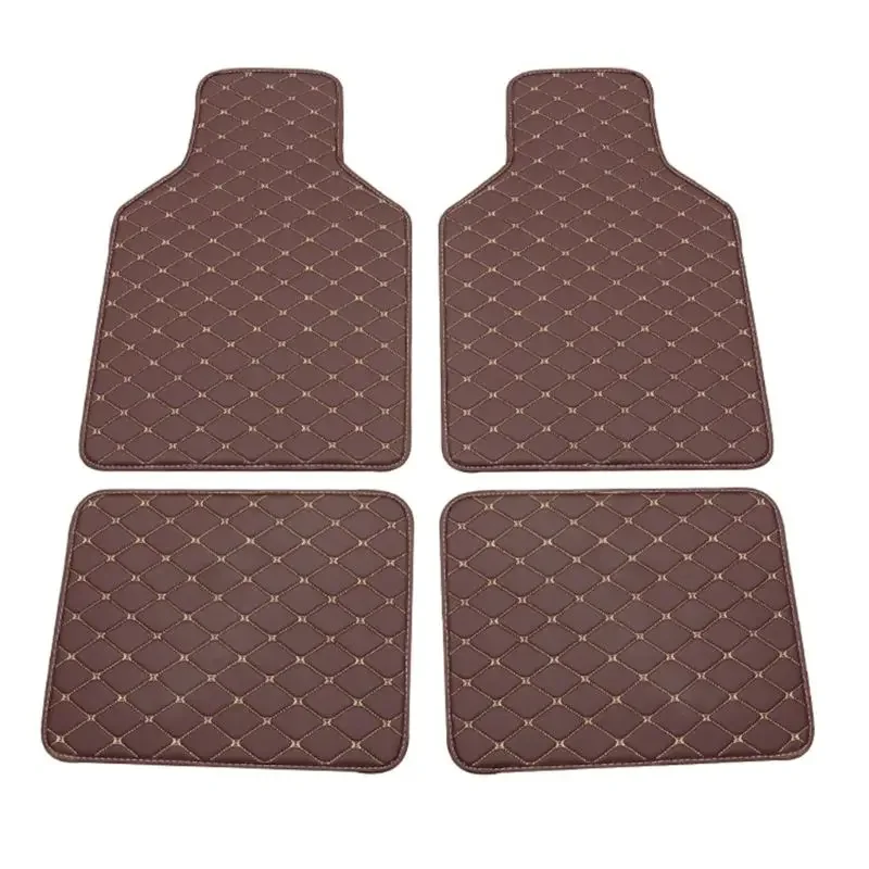 4pc Universal Fit PU Leather Beige Car Floor Mat