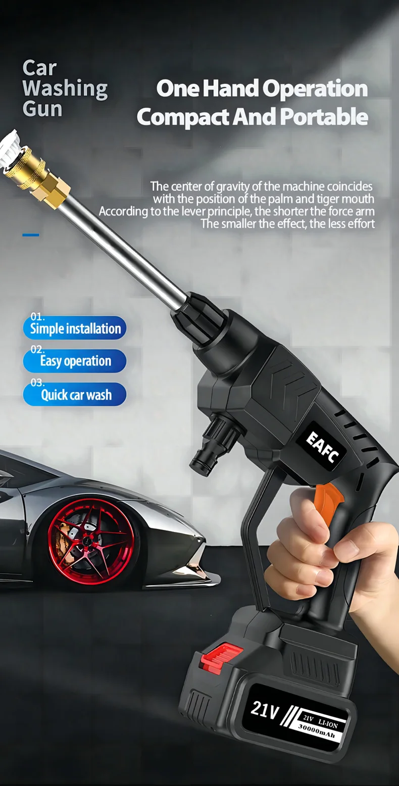 60Bar 21V Cordless High Pressure Car Washer Gun
