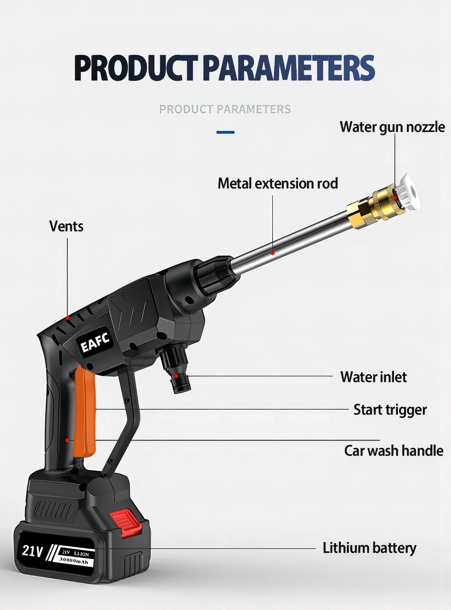 60Bar 21V Cordless High Pressure Car Washer Gun