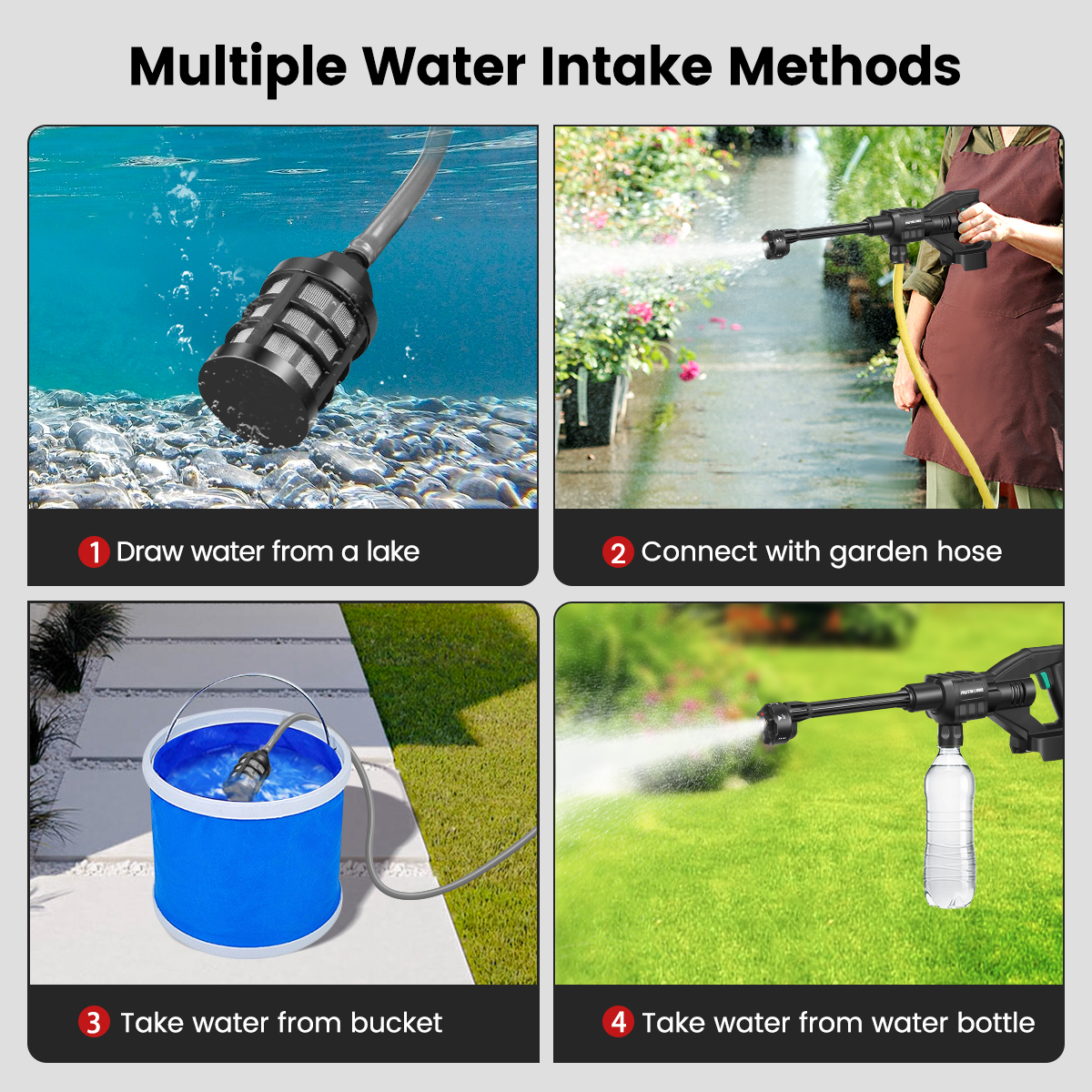 500W 100Bar Cordless Portable High Pressure Car Washer Gun