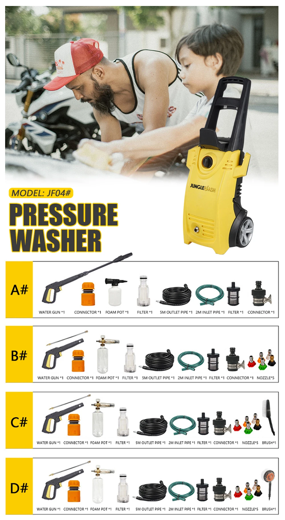 JUNGLEFLASH 2000W 160Bar High Pressure Washer Water Jet