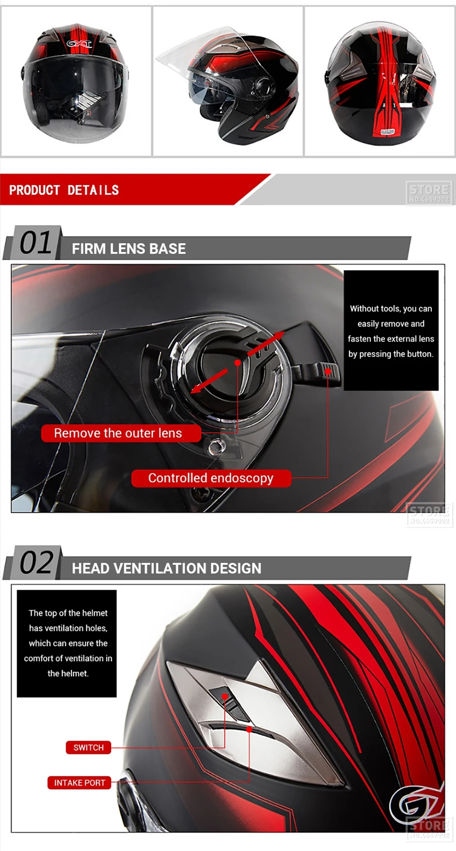 Motorcycle Helmet Half Face Double Lens