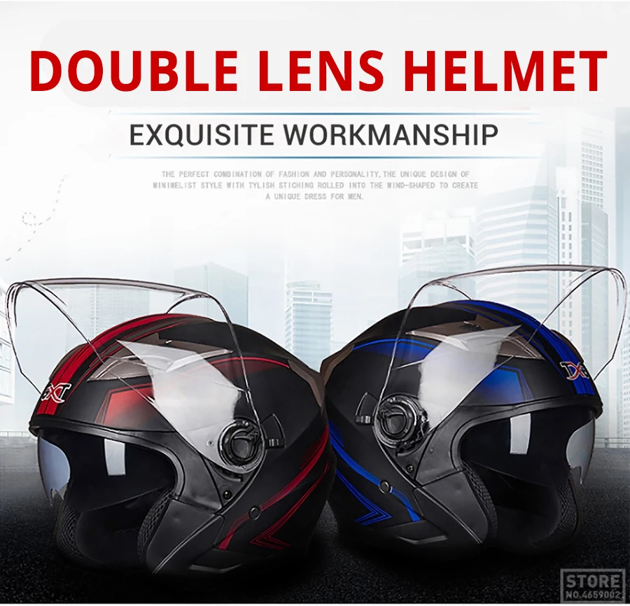Motorcycle Helmet Half Face Double Lens