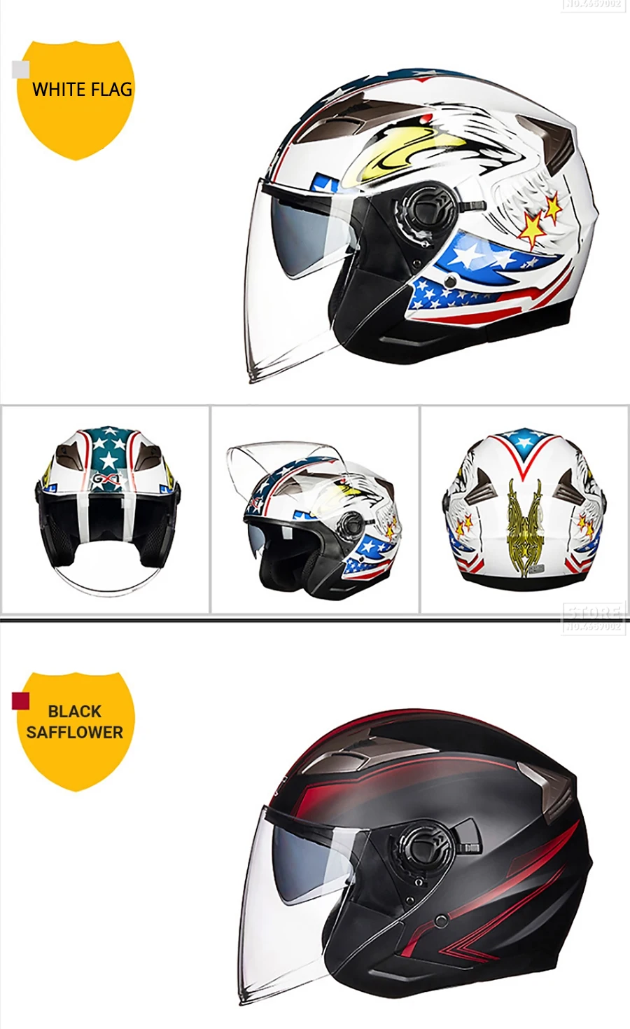 Motorcycle Helmet Half Face Double Lens